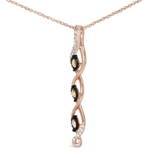 Rose-and-Yellow Gold Vermeil Silver Round Diamond Twisted Pendant Necklace