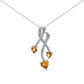 Silver Three-Stone Heart-Shape Citrine and Diamond Accent Spiral Drop Pendant Necklace