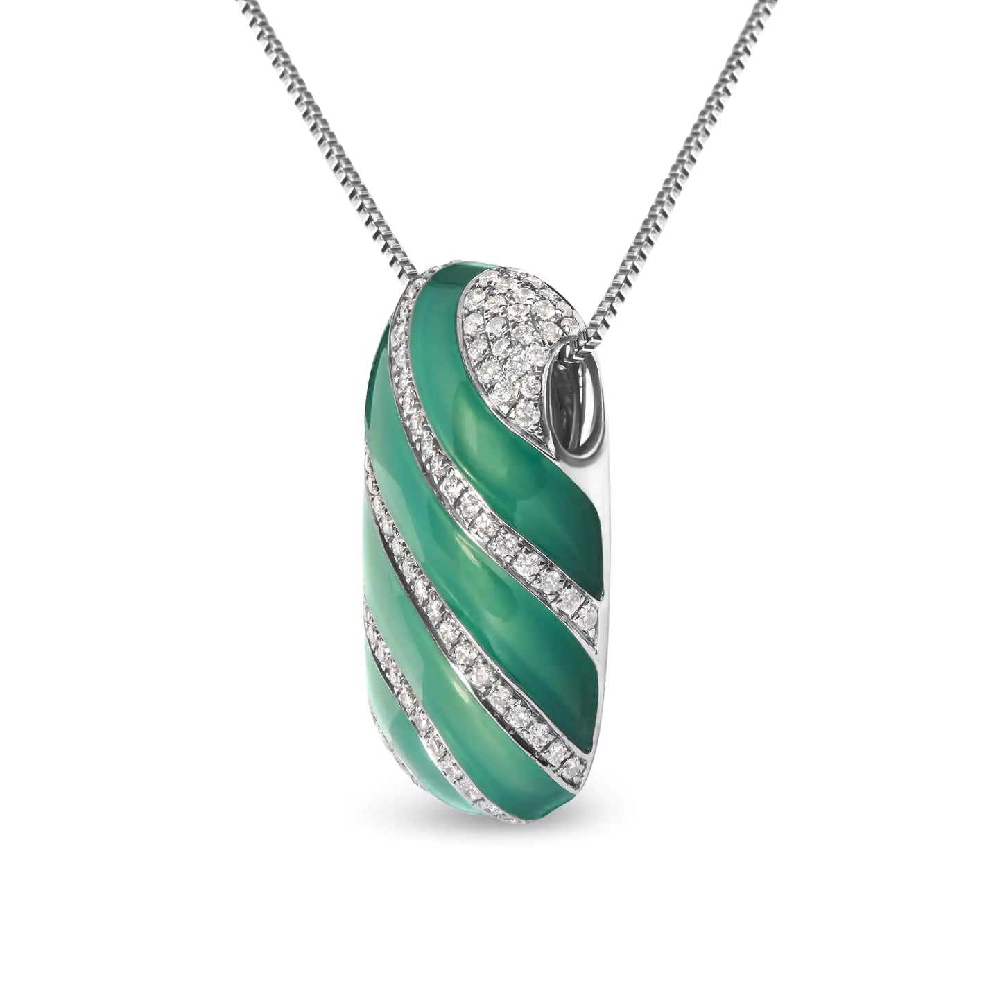 Silver Turquoise-Enamel and Diamond-Block Pendant Necklace