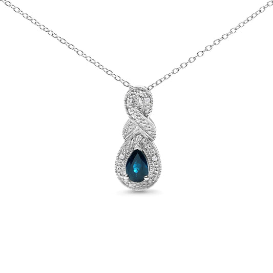 Silver Pear Sapphire and Diamond Accent Infinity Drop Pendant Necklace