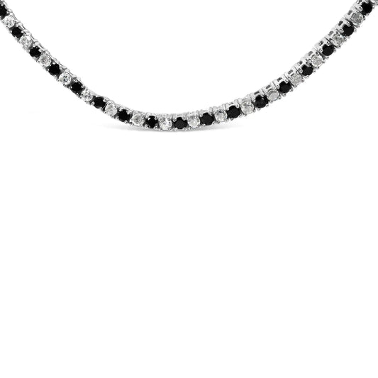 Silver Alternating White-and-Black Diamond Tennis Necklace