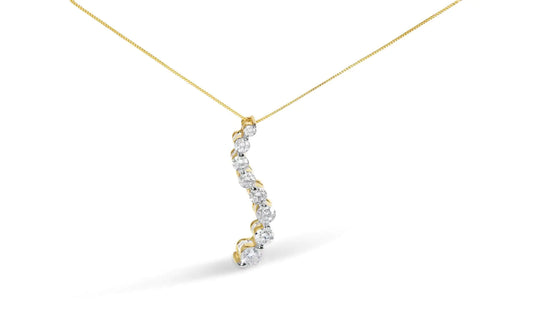 Yellow Gold Baguette-Cut and Brilliant Round-Cut Diamond Journey Pendant Necklace