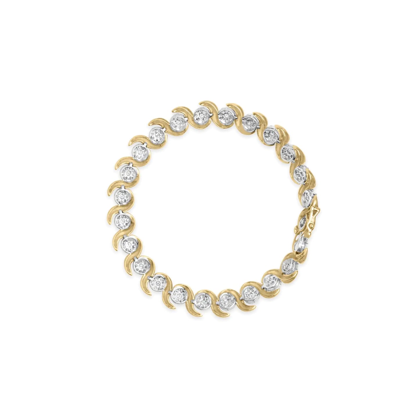 Yellow Gold Round-Cut Diamond Floral-Link Bracelet