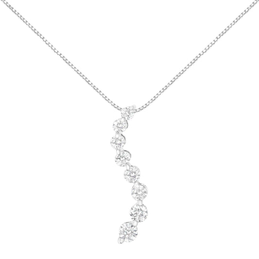 White Gold Baguette-Cut and Brilliant Round-Cut Diamond Journey Pendant Necklace