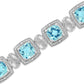 Silver Blue Topaz and Diamond Square-Shape Tennis Bracelet