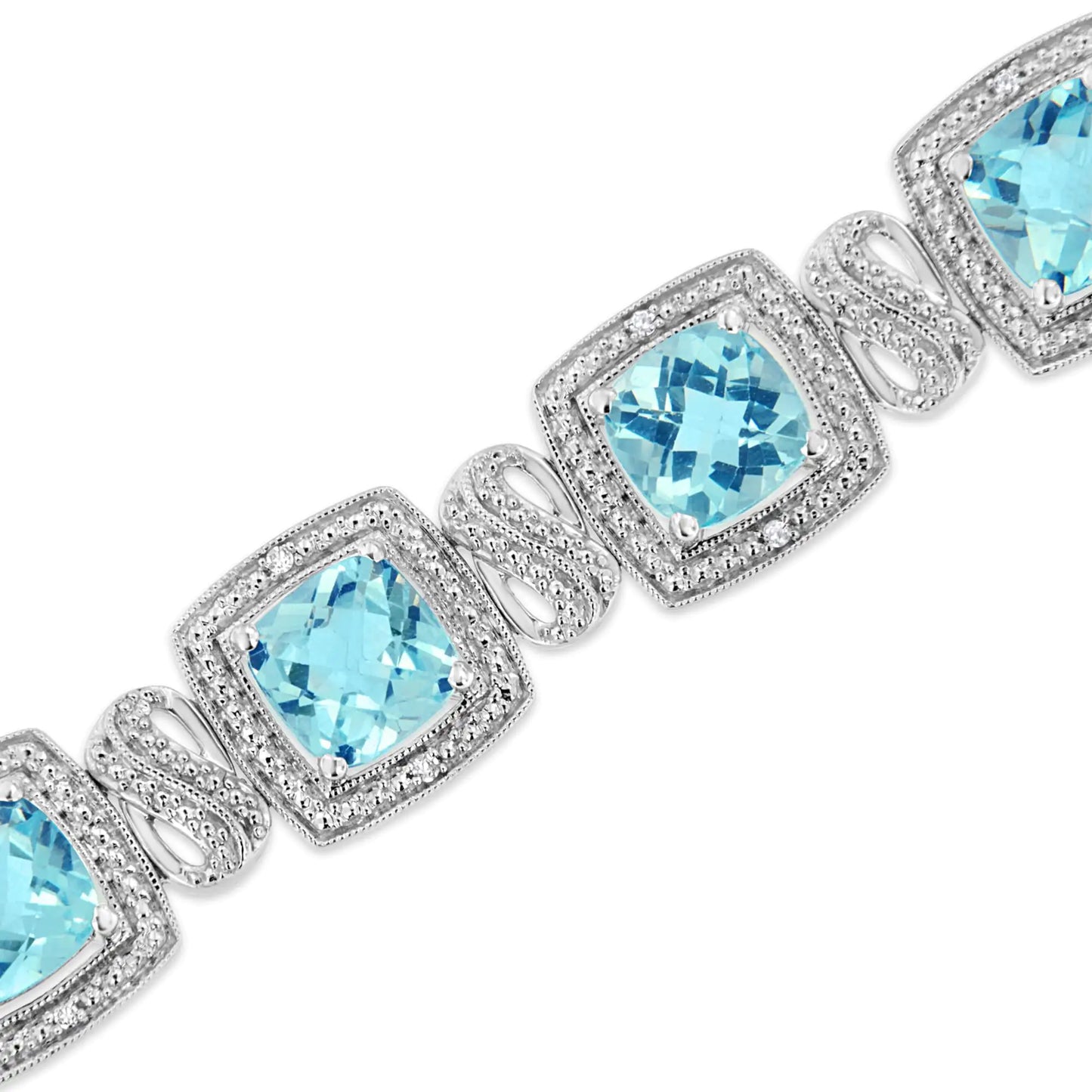 Silver Blue Topaz and Diamond Square-Shape Tennis Bracelet