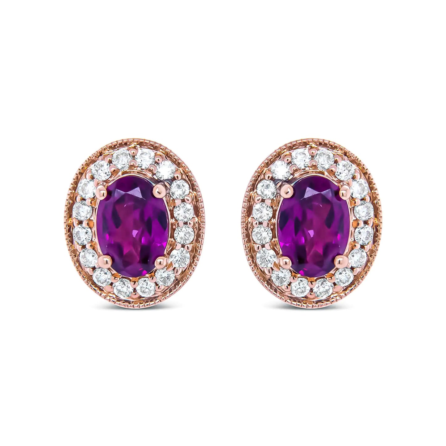 Rose Gold Garnet and Diamond Halo Stud Earrings