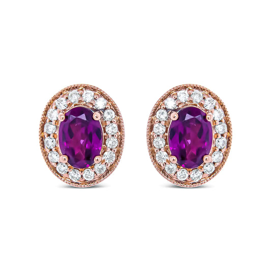 Rose Gold Garnet and Diamond Halo Stud Earrings