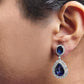 White Gold Blue Sapphire Diamond Halo Drop Dangle Earrings