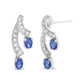 White Gold Oval-Shaped Natural Blue Tanzanite Gemstone and Diamond Double Drop Stud Earrings