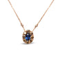 Rose Gold White-and-Brown Diamond Accent and Blue Sapphire Statement Halo-Cluster Pendant Necklace