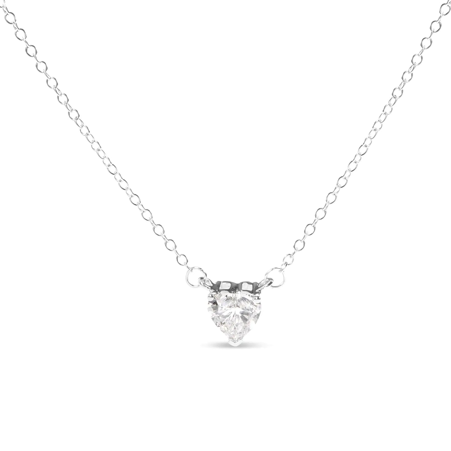 White Gold Diamond Heart-Shape Solitaire Pendant Necklace