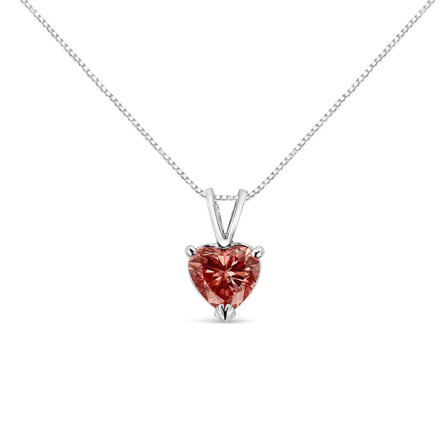 White Gold Martini-Set Lab-Grown Pink Heart Diamond Solitaire Pendant Necklace