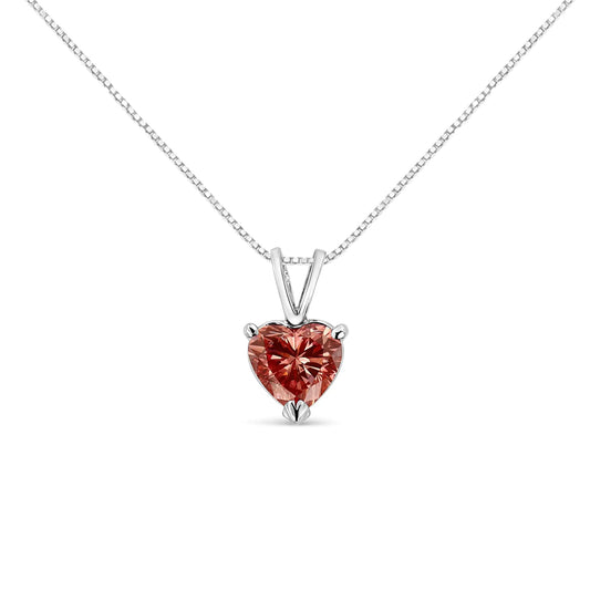 White Gold Martini-Set Lab-Grown Pink Heart Diamond Solitaire Pendant Necklace