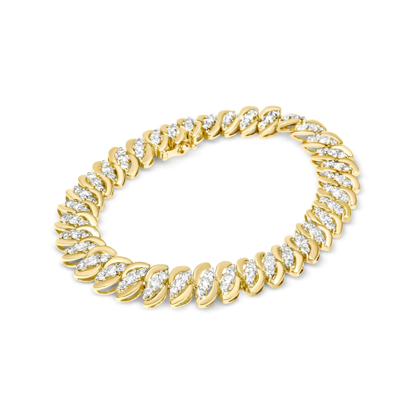 Yellow Gold Diamond Double-Row S-Link Cuban Bracelet