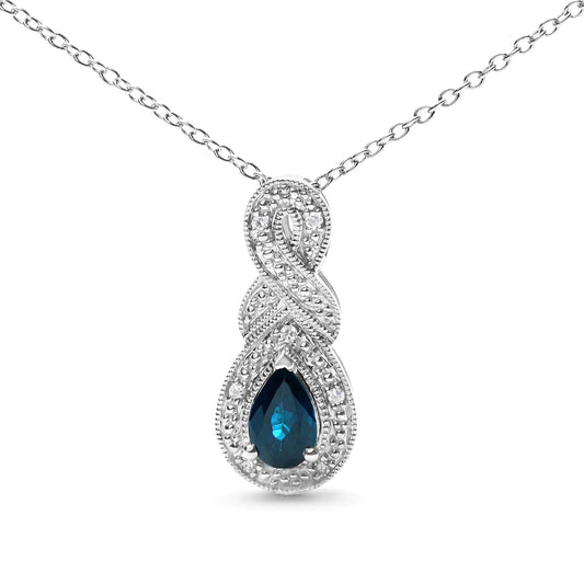 Silver Pear Sapphire and Diamond Accent Infinity Drop Pendant Necklace