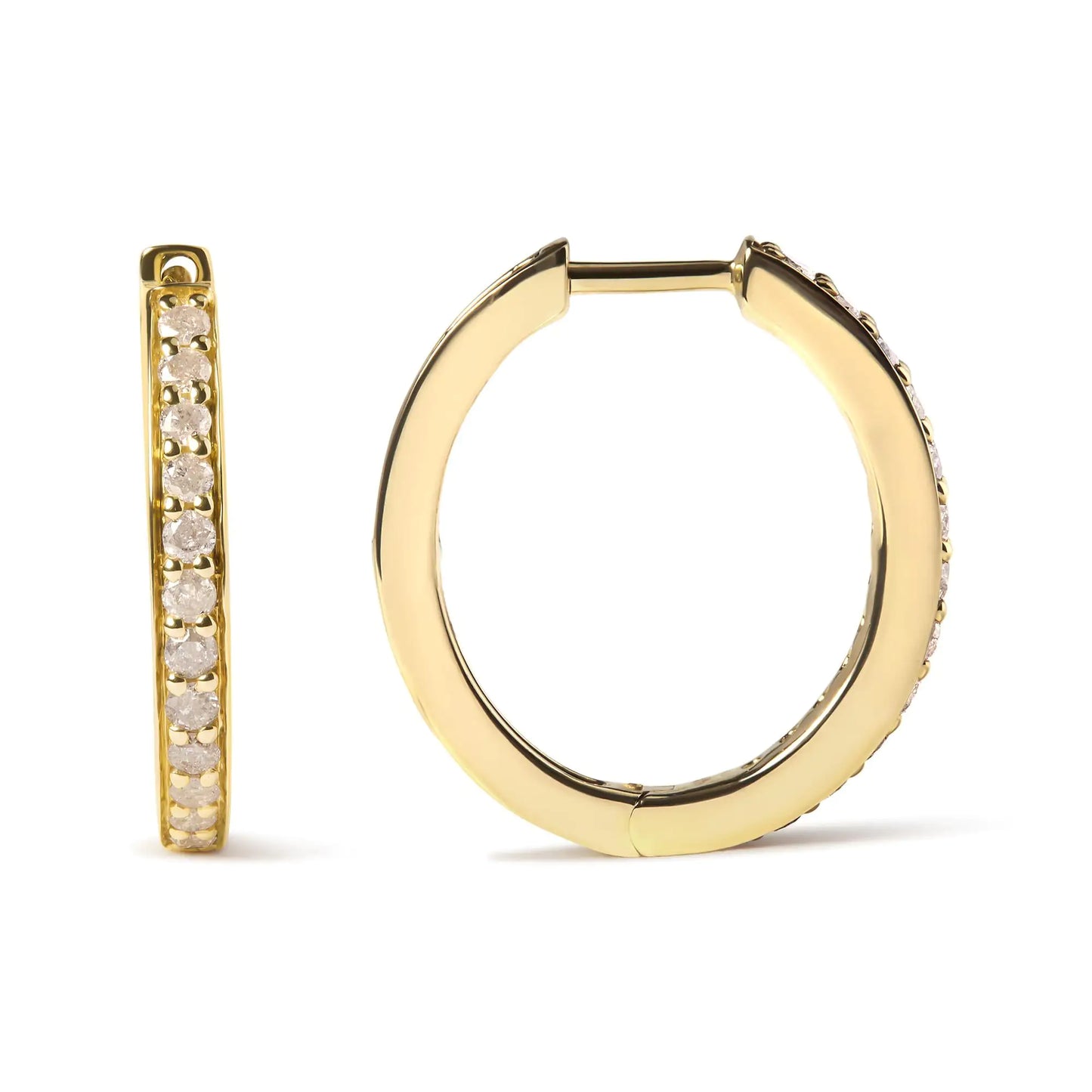 Yellow Gold Round-Cut Diamond Hoop Earrings