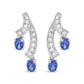 White Gold Oval-Shaped Natural Blue Tanzanite Gemstone and Diamond Double Drop Stud Earrings