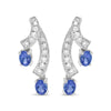 White Gold Oval-Shaped Natural Blue Tanzanite Gemstone and Diamond Double Drop Stud Earrings