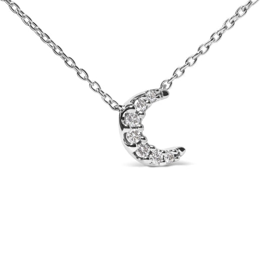 White Gold Diamond-Accented Crescent-Moon-Shaped Pendant Necklace