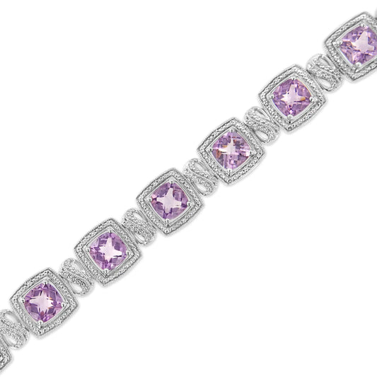 Silver Amethyst and Diamond Tennis Bracelet