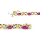 Yellow Gold Diamond and Red Ruby Alternating X-Link Bracelet