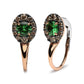 Rose-and-White Gold Round Brown Diamonds and Round Green Tsavorite Halo Drop-Hoop Earrings