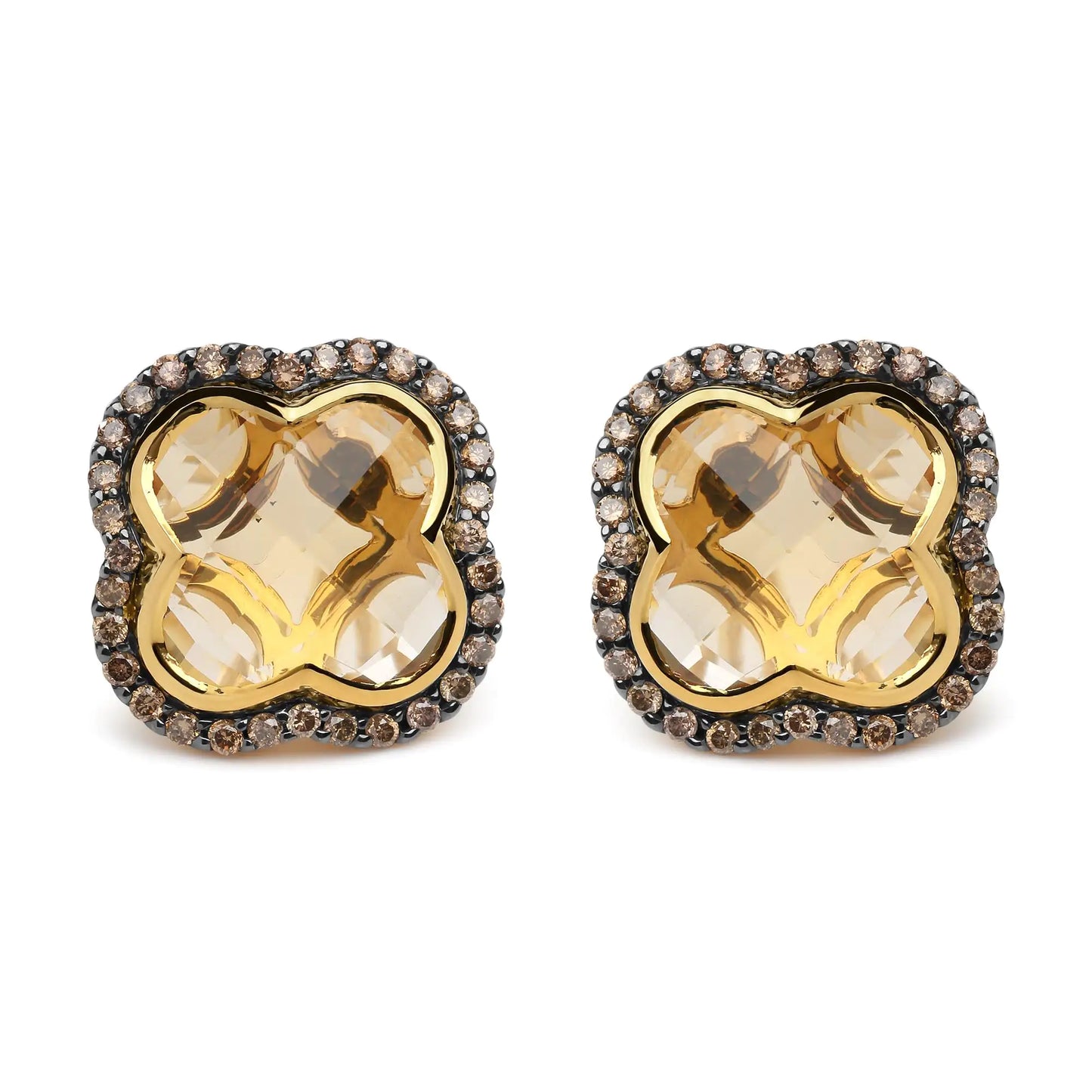 Yellow Gold Diamond and Citrine Clover Halo Stud Earrings