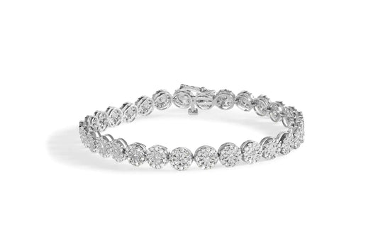 White Gold Diamond Halo Link Tennis Bracelet