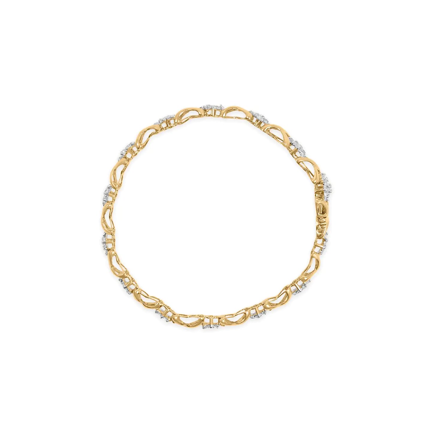 Yellow Gold Diamond Cluster and Alternating X-Link Bracelet