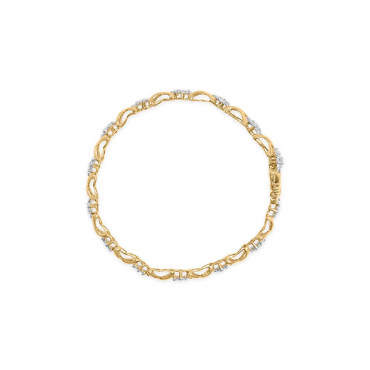 Yellow Gold Diamond Cluster and Alternating X-Link Bracelet