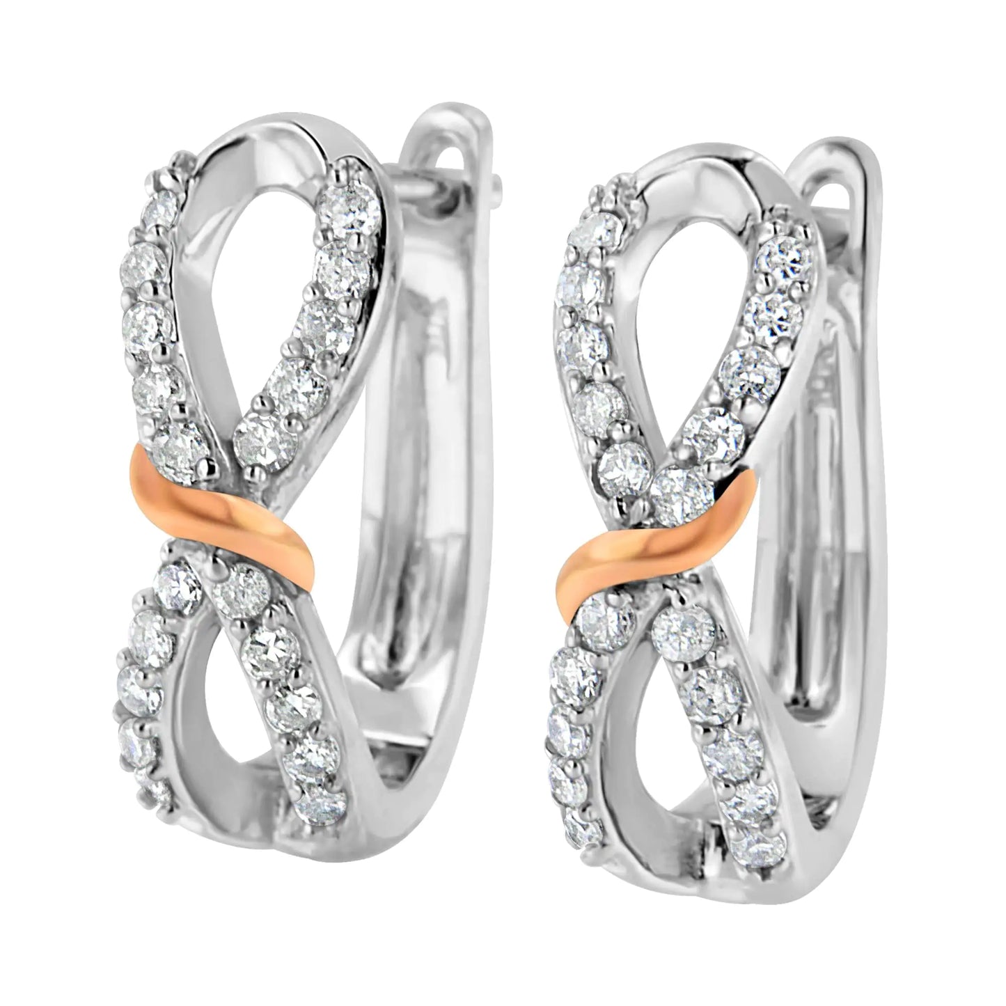 White-and-Rose Gold Diamond Infinite-and-Ribbon Hoop Earrings