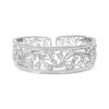 White Gold Pavé Diamond Openwork Floral Filigree Swirl Bangle Cuff Bracelet