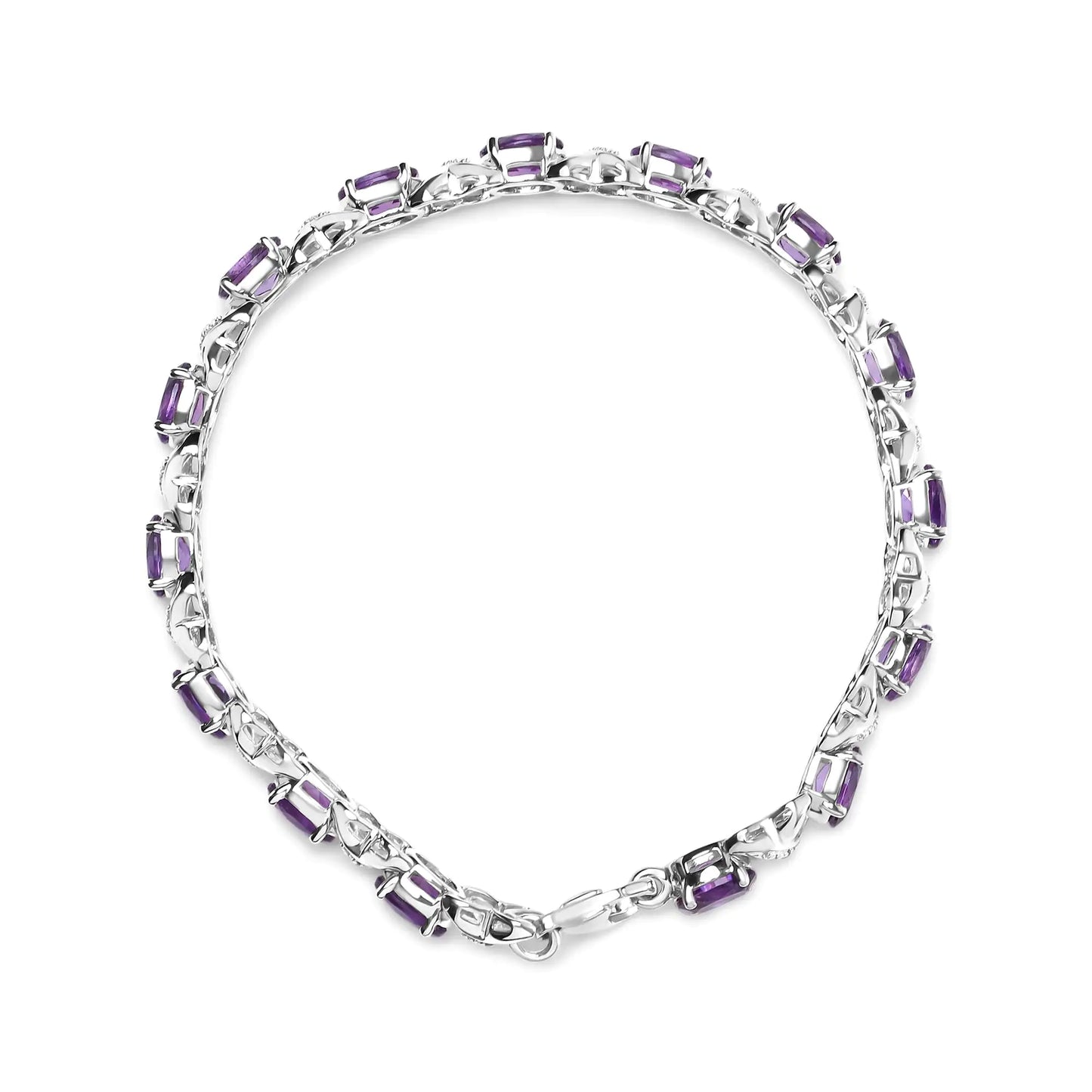 Silver Oval Amethyst and Diamond Accent X-Link Bracelet