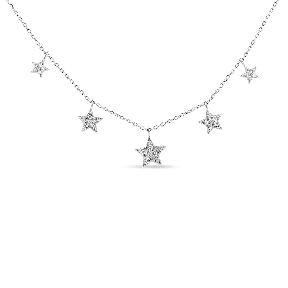 Silver Diamond Multi-Star Dangle-Droplet-Charm Pendant Necklace