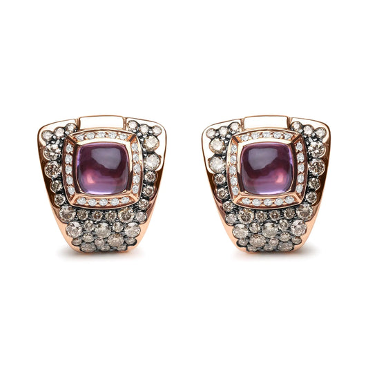 Rose Gold Diamond and Amethyst Geometrical Statement Stud Earrings