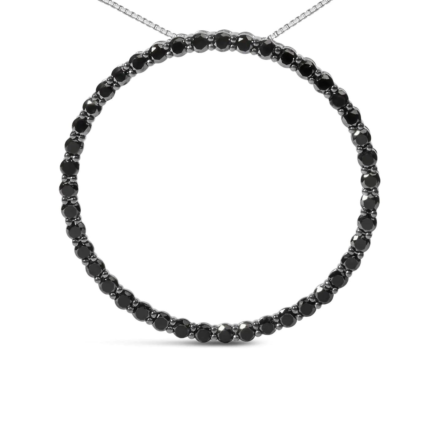 Silver Black Diamond Open-Hoop Circle-Pendant Necklace