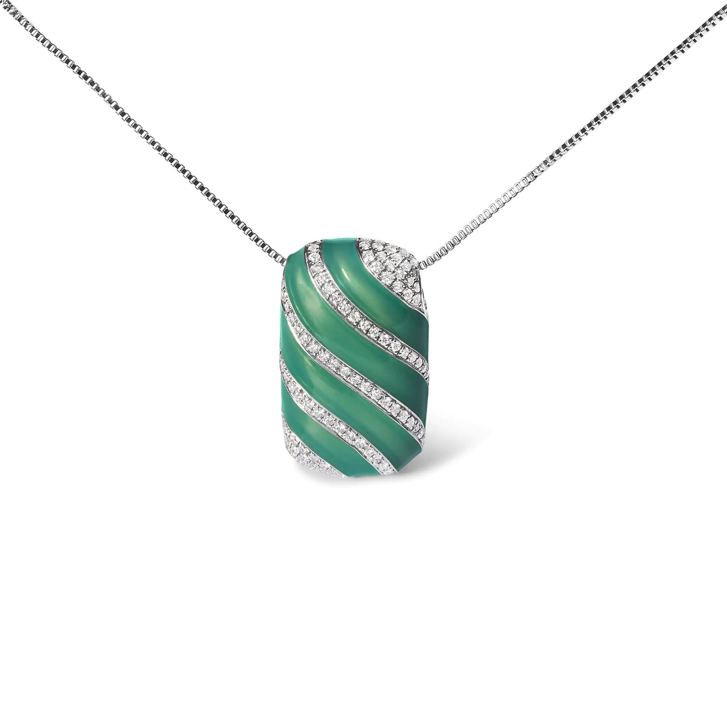 Silver Turquoise-Enamel and Diamond-Block Pendant Necklace