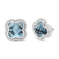 White Gold Diamond and Clover-Cut London Blue Topaz Gemstone Halo Clover Stud Earrings