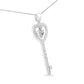 Silver Round-Cut Diamond Double-Heart and Key Pendant Necklace