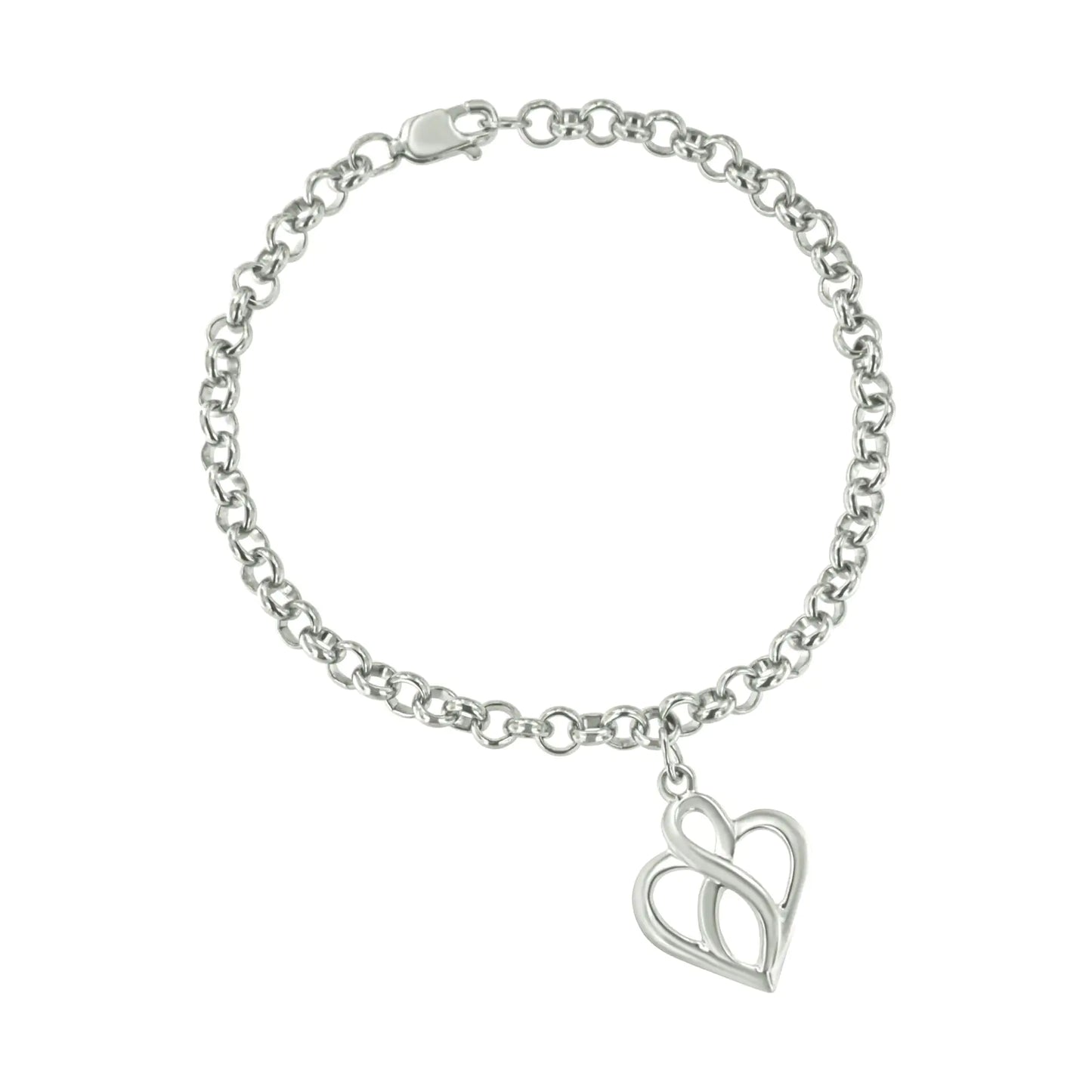 Silver Open Heart with Center Vertical Infinity Chain Charm Bracelet