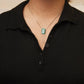 Silver Turquoise-Enamel and Diamond-Block Pendant Necklace