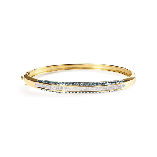 Yellow Gold Blue-and-White Diamond Bangle Bracelet