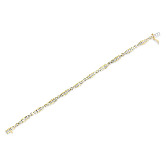 Yellow Gold Round Brilliant-Cut and Baguette-Cut Diamond and Tapered-Link Tennis Bracelet