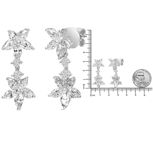 White Gold Marquise Diamond Floral Dangle-Drop Earrings