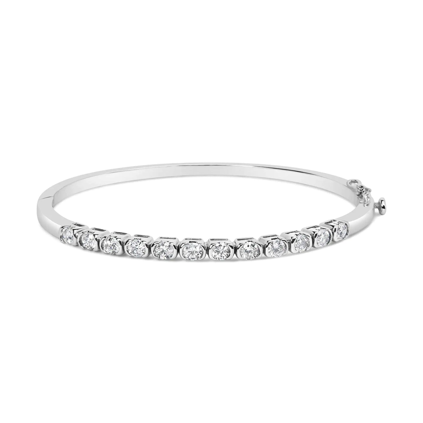 White Gold Semi-Bezel-Set Diamond Floral-Cluster Bangle Bracelet