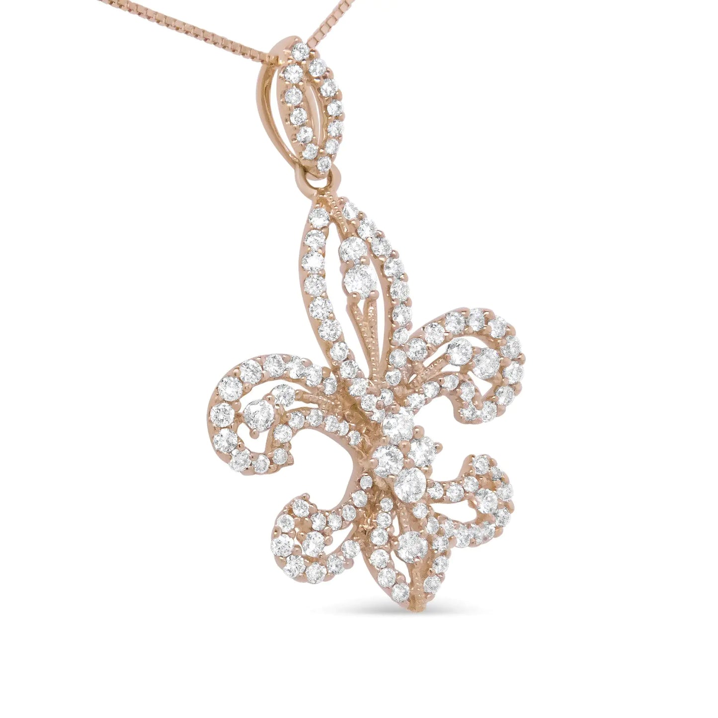 Yellow Gold Round-Cut Diamond Fleur-de-Lis Pendant Necklace