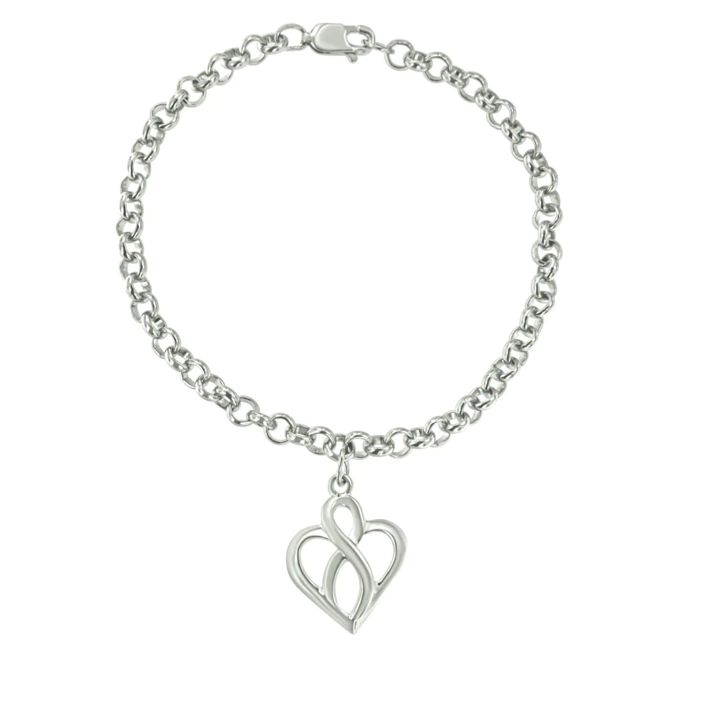 Silver Open Heart with Center Vertical Infinity Chain Charm Bracelet