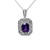 Silver Purple Amethyst and Diamond Accent Art-Deco-Style Pendant Necklace