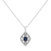 Silver Oval Blue Sapphire and Diamond Accent Art-Deco-Style Shield-Shaped Pendant Necklace